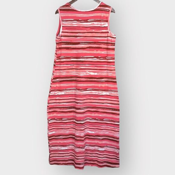 D & Co. Maxi Tank Dress Women Size L Pink Striped Stretch Slit Sleeveless Modest - Picture 4 of 13